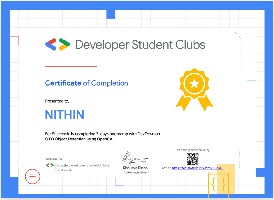 Object Detection Bootcamp certificate, Google
